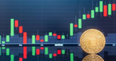 (ICO) sunan ilk madeni para ve dijital para kavramı - yatırım fiziksel metal dijital paralar ile arka planda mavi küresel ticaret Döviz piyasa fiyatı grafiği.