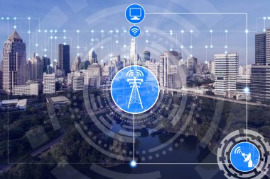 Akıllı şehir ve kablosuz iletişim ağ kavramı - Internet of Things (çok), bilgi iletişim teknolojileri (ICT )