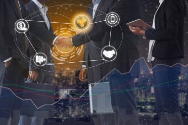 Ödeme kabul kavram - XRP ve cryptocurrency dalgalanma işadamı el sıkışma gösteren dalgalanma para kullanarak ödeme kabul etti. Blockchain ve finans teknolojileri.