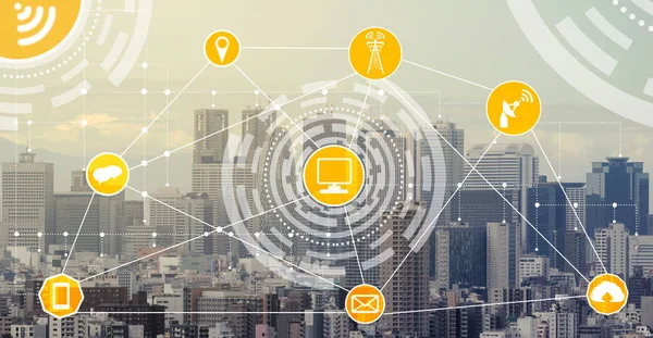 Smart City Wireless Communication Network Mit Grafischer Darstellung Des Konzepts — Stockfoto