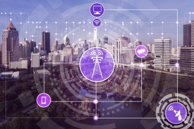 Akıllı şehir ve kablosuz iletişim ağ kavramı - Internet of Things (çok), bilgi iletişim teknolojileri (ICT )