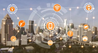 Akıllı şehir ve kablosuz iletişim ağ kavramı - Internet of Things (çok), bilgi iletişim teknolojileri (ICT )