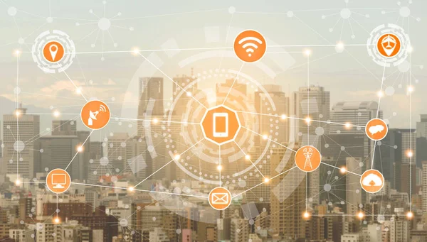 Smart City Wireless Communication Network Mit Grafischer Darstellung Des Konzepts — Stockfoto