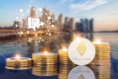 Piyasa ticaret fiyat tablosu Ethereum Eth ve kavram - fiziksel Ethereum paralar şehir arka plan ve exchange ile yatırım cryptocurrency. Blockchain ve finans teknolojileri.