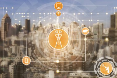 Akıllı şehir ve kablosuz iletişim ağ kavramı - Internet of Things (çok), bilgi iletişim teknolojileri (ICT )