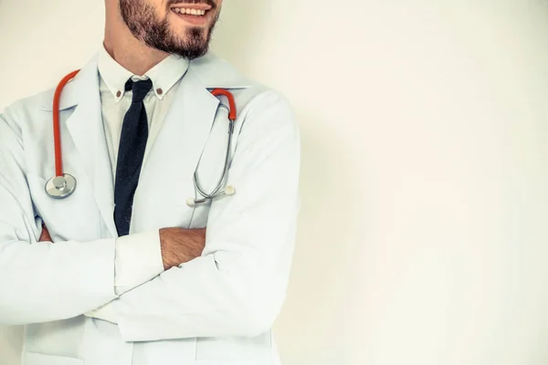Young Handsome Doctor Arms Crossed Standing White Background Medical Healthcare — Stock Photo, Image