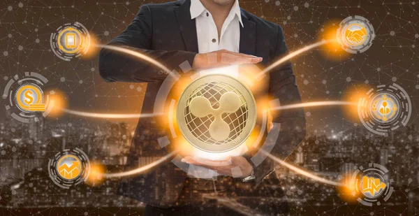 Ripple Cryptocurrency Investing Concept Businessman Holding Ripple Xrp Mobile Application — Stock Photo, Image