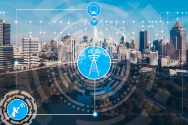 Akıllı şehir ve kablosuz iletişim ağ kavramı - Internet of Things (çok), bilgi iletişim teknolojileri (ICT )