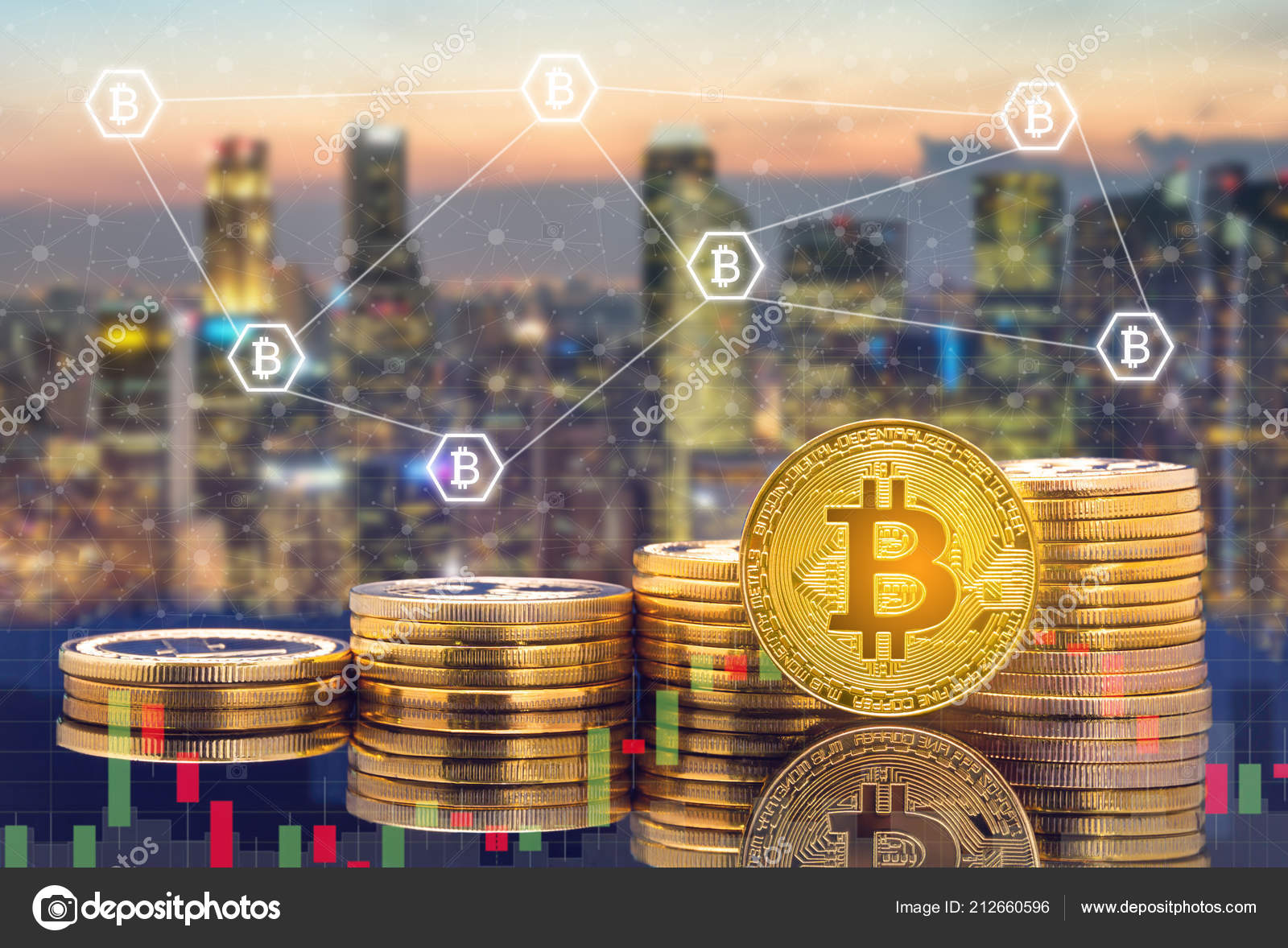 Bitcoin Btc Cryptocurrency Investing Concept Physical Bitcoin Coins City  Background — Stock Editorial Photo © BiancoBlue #212660596