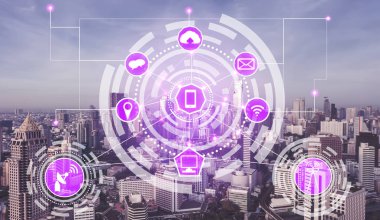 Akıllı şehir ve kablosuz iletişim ağ kavramı - Internet of Things (çok), bilgi iletişim teknolojileri (ICT )