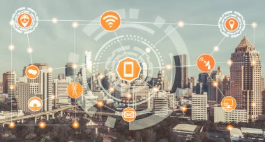 Akıllı şehir ve kablosuz iletişim ağ kavramı - Internet of Things (çok), bilgi iletişim teknolojileri (ICT )
