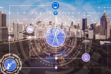 Akıllı şehir ve kablosuz iletişim ağ kavramı - Internet of Things (çok), bilgi iletişim teknolojileri (ICT )