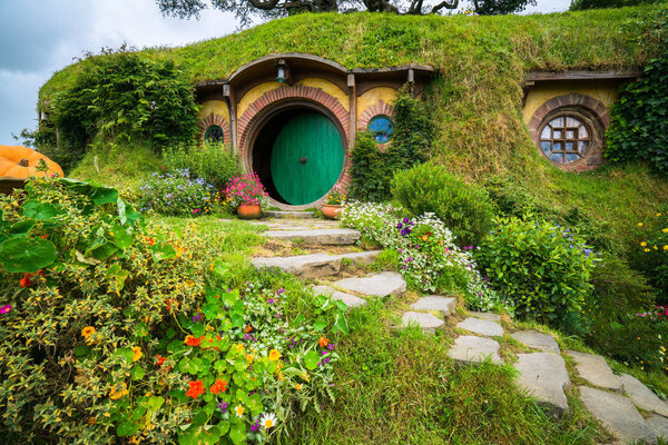 Matamata, New Zealand - Dec 11, 2016: Hobbiton movie set created for filming The Lord of the Rings and The Hobbit movies in North Island of New Zealand. It is opened for tourist who visit New Zealand.