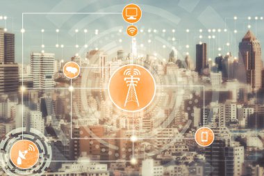 Akıllı şehir ve kablosuz iletişim ağ kavramı - Internet of Things (çok), bilgi iletişim teknolojileri (ICT )