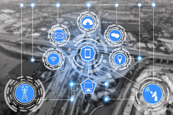 Smart City Wireless Communication Network Graphic Showing Concept Internet Things — Stock Photo, Image