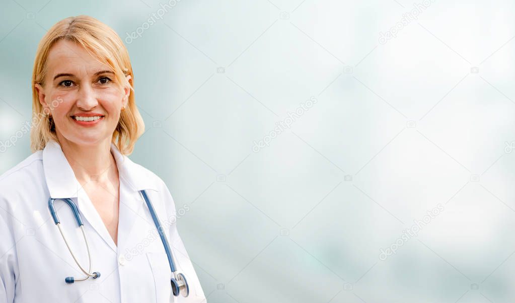 Senior woman doctor working in the hospital. Medical healthcare and doctor service.