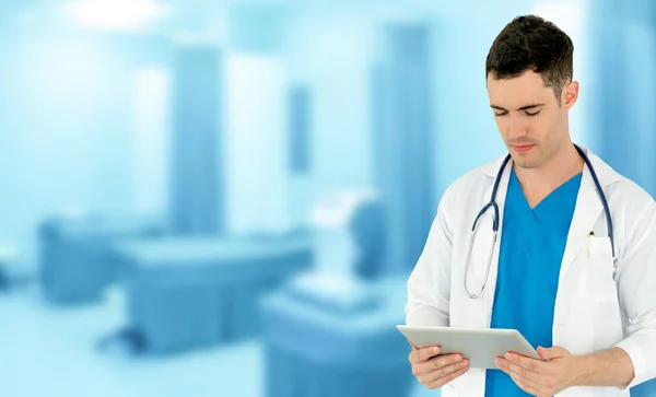 Doctor using tablet computer at the hospital. Medical healthcare and doctor staff service.