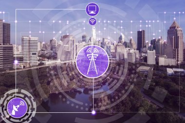 Akıllı şehir ve kablosuz iletişim ağ kavramı - Internet of Things (çok), bilgi iletişim teknolojileri (ICT )