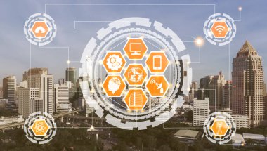 Akıllı şehir ve kablosuz iletişim ağ kavramı - Internet of Things (çok), bilgi iletişim teknolojileri (ICT )