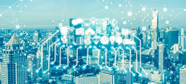 Беспроводная Коммуникационная Сеть Smart City Графическим Отображением Концепции Интернета Вещей — стоковое фото