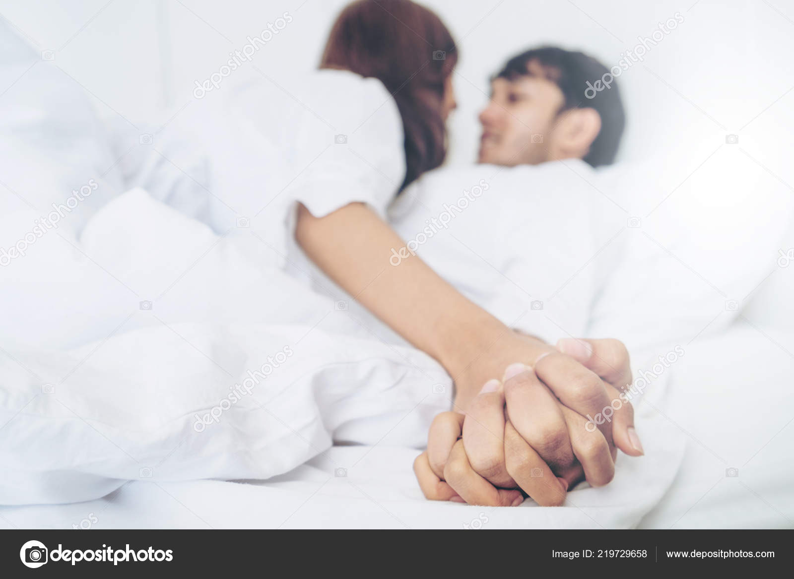 Romantic Love Intimate Young Couple Home Bedroom Foreplay Bed Stock Photo  by ©BiancoBlue 219729658