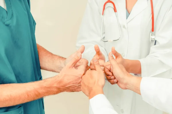 Medical Service Teamwork Doctor Surgeon Nurse Join Hands Together — Stock Photo, Image