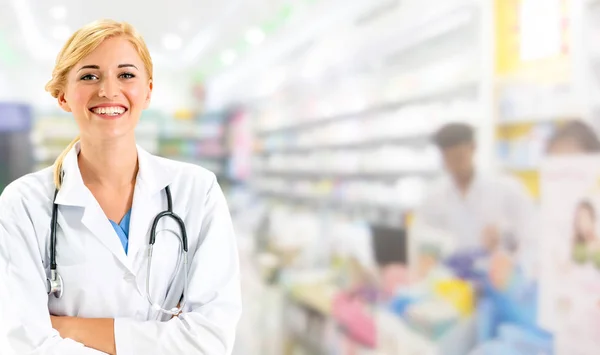 Farmacista Donna Che Lavora Farmacia Assistenza Sanitaria Personale Medico — Foto Stock