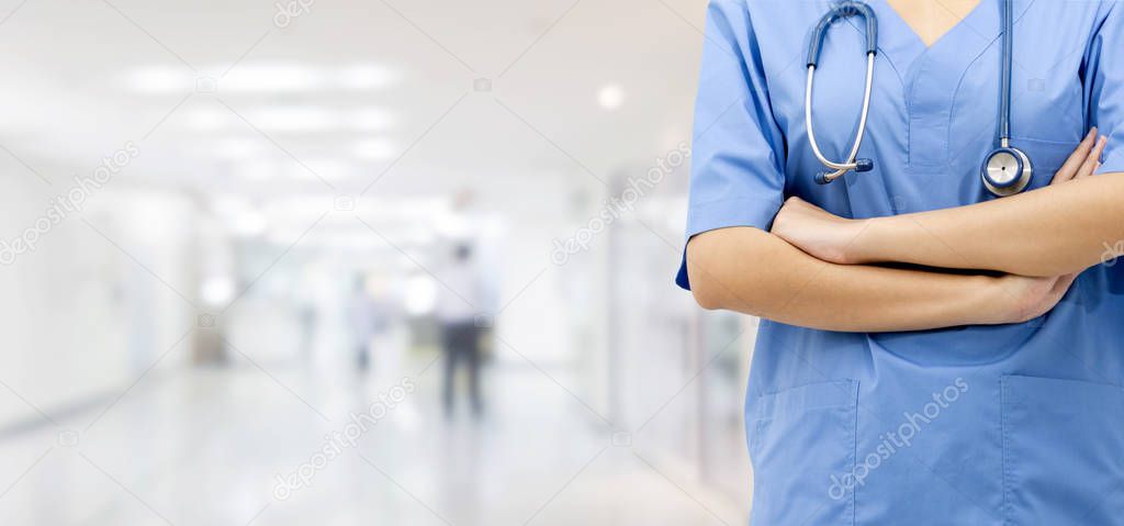 Female doctor or nurse at the hospital office. Medical healthcare business and doctor service.