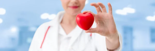 Orvos Gazdaság Egy Piros Szív Kórház Irodában Orvosi Egészségügyi Ellátás — Stock Fotó