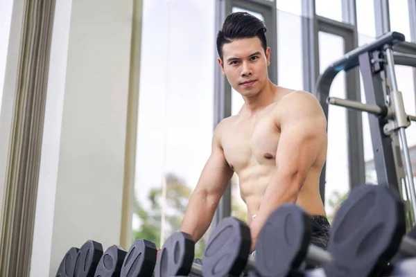 Muscular Hombre Culturista Entrenamiento Fitness Gimnasio Con Pesas Estilo Vida —  Fotos de Stock