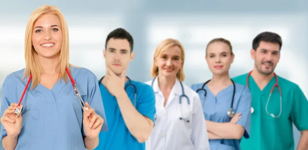 Gruppo Persone Sanitarie Medico Professionista Che Lavora Nello Studio Ospedaliero — Foto Stock