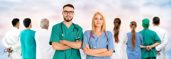 Gruppo Persone Sanitarie Medico Professionista Che Lavora Nello Studio Ospedaliero — Foto Stock