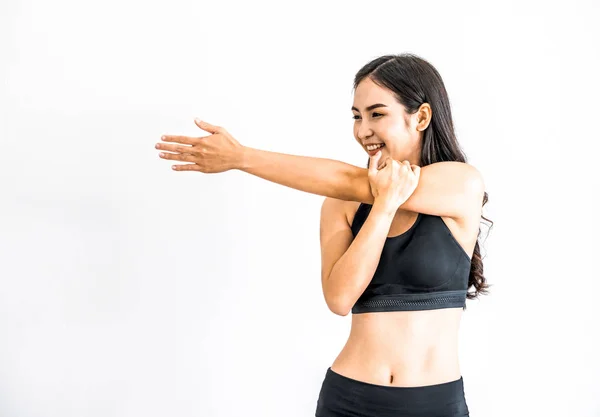 Mujer Asiática Fuerte Segura Gimnasio Fitness Concepto Estilo Vida Saludable — Foto de Stock