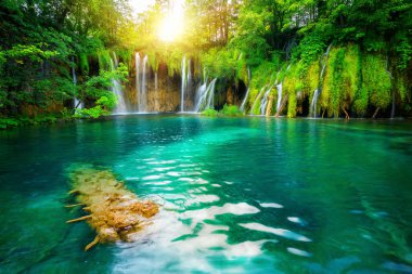 Egzotik şelale ve göl manzara, Plitvice Gölleri Milli Parkı, Unesco Dünya Mirası ve Hırvatistan'ın ünlü seyahat hedef. Göller merkezi Hırvatistan (Hırvatistan uygun bulunur).