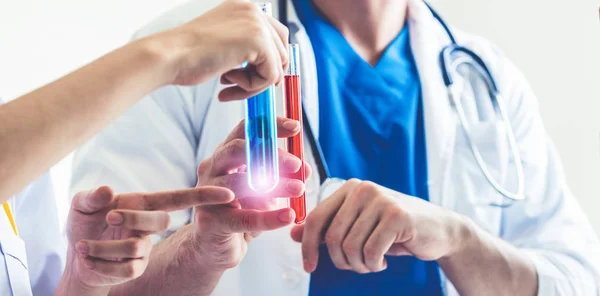 Group Scientists Wearing Lab Coat Working Laboratory While Examining Biochemistry — Stock Photo, Image