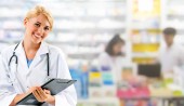 Woman pharmacist working at pharmacy. Medical healthcare and doctor staff service.