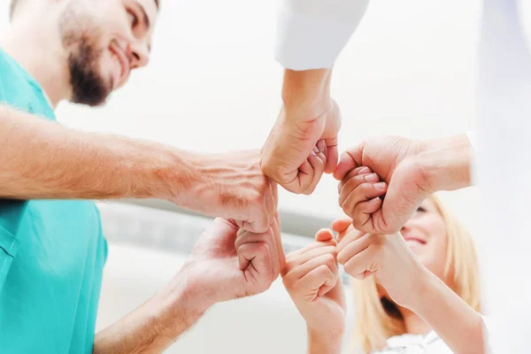 Medical Service Teamwork Doctor Surgeon Nurse Join Hands Together — Stock Photo, Image