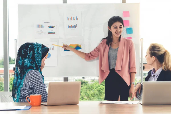 Grupo Trabajo Multicultural Equipo Empresarias Diferentes Etnias Caucásicas Asiáticas Árabes —  Fotos de Stock