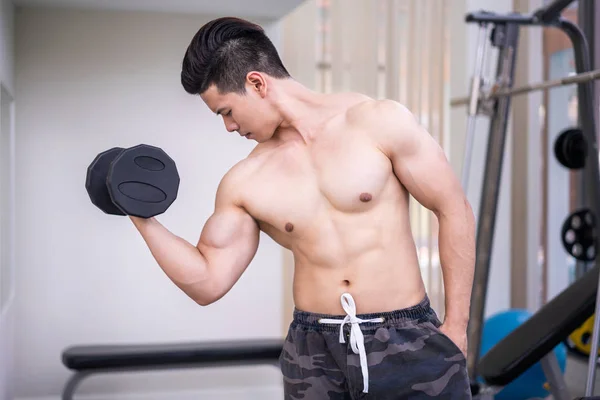 Muscular Hombre Culturista Entrenamiento Fitness Gimnasio Con Pesas Estilo Vida —  Fotos de Stock