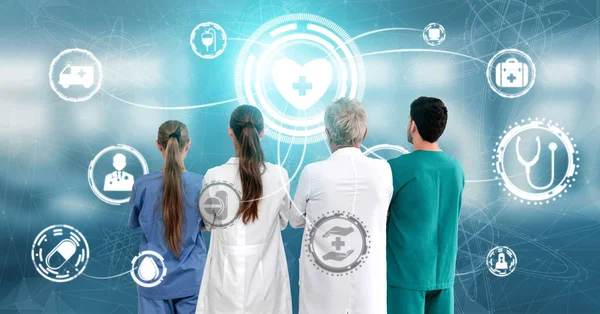 Lékařské Zdravotnické Koncepce Doktor Nemocnici Digitálním Lékařské Ikony Grafický Banner — Stock fotografie