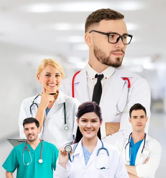 Sağlık Grup Portre Yaratıcı Düzeninde Profesyonel Sağlık Personeli Doktor Hemşire — Stok fotoğraf