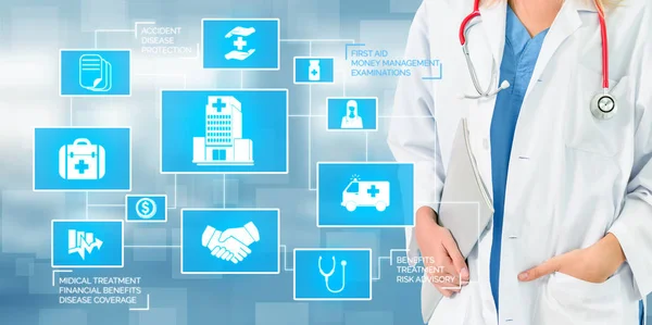 Medische Gezondheidszorg Concept Arts Met Digitale Medische Pictogrammen Grafische Banner — Stockfoto