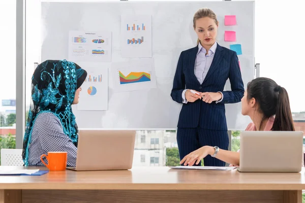 Multicultural Working Group Team Businesswomen Different Ethnicity Caucasian Asian Arabic — Stock Photo, Image