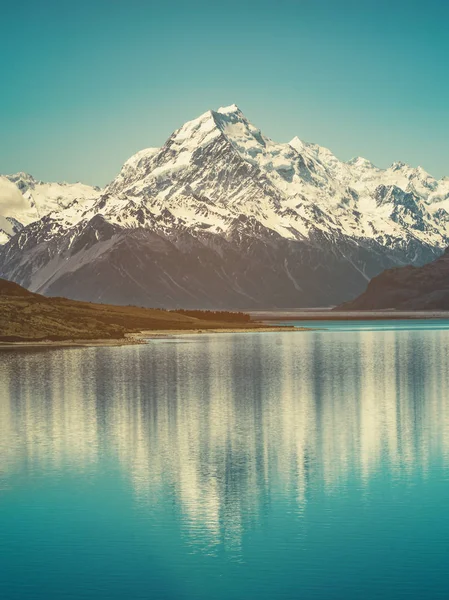 Mount Cook Odbicie Pejzaż Lake Pukaki Najwyższy Szczyt Nowej Zelandii — Zdjęcie stockowe