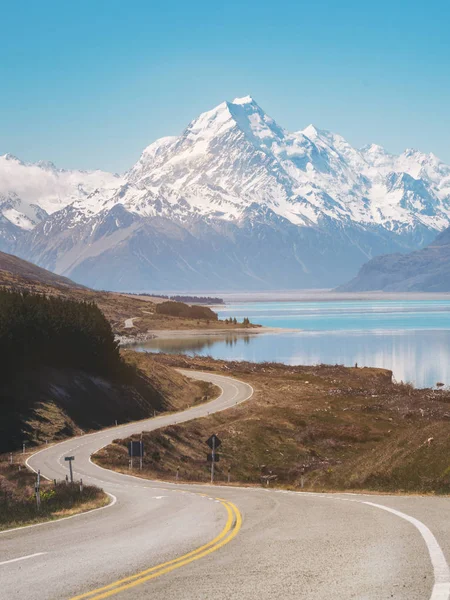 Road Mount Cook Highest Mountain New Zealand Scenic Highway Drive — Stock Photo, Image
