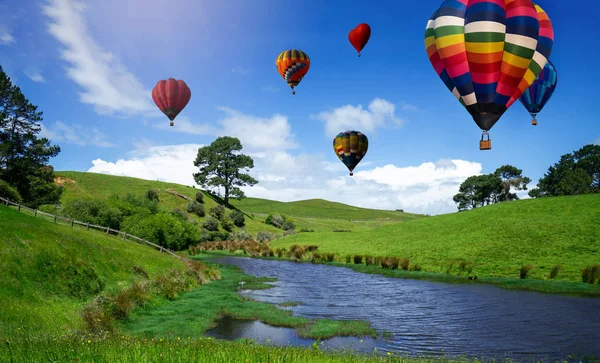 Nature paysage montgolfières festival dans le ciel . — Photo