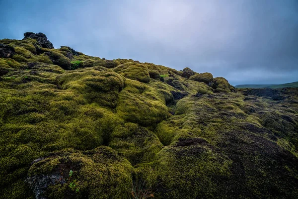 Sopečný popel a lávové pole na Islandu. — Stock fotografie