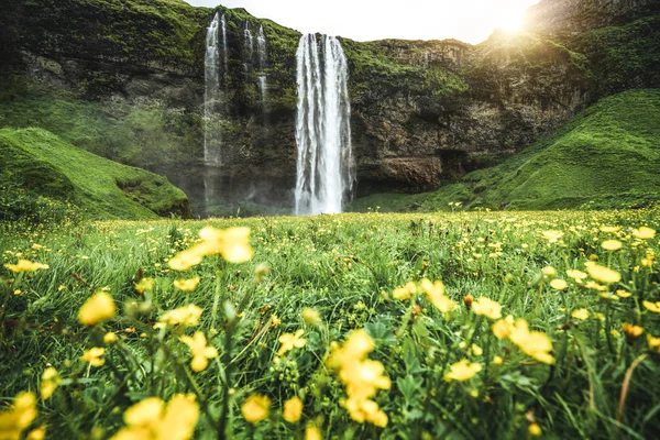 Mágikus Seljalandsfoss vízesés Izlandon. — Stock Fotó