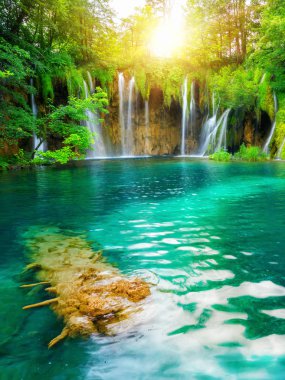 Plitvice Gölleri Hırvatistan Şelale manzara.