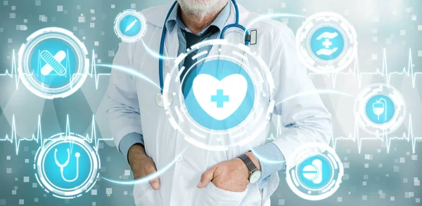 Doctor with Medical Healthcare Graphic in Hospital — Stock Photo, Image